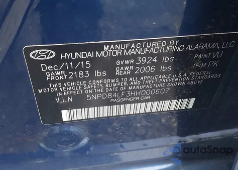 2017 Hyundai Elantra Se из США, поврежденный, VIN 5NPD84LF3HH000607